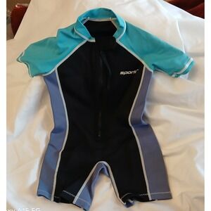 Kid's 1.5mm UPF 50+ Short Sleeve Solid Thermal Suit 6X Black With Blue